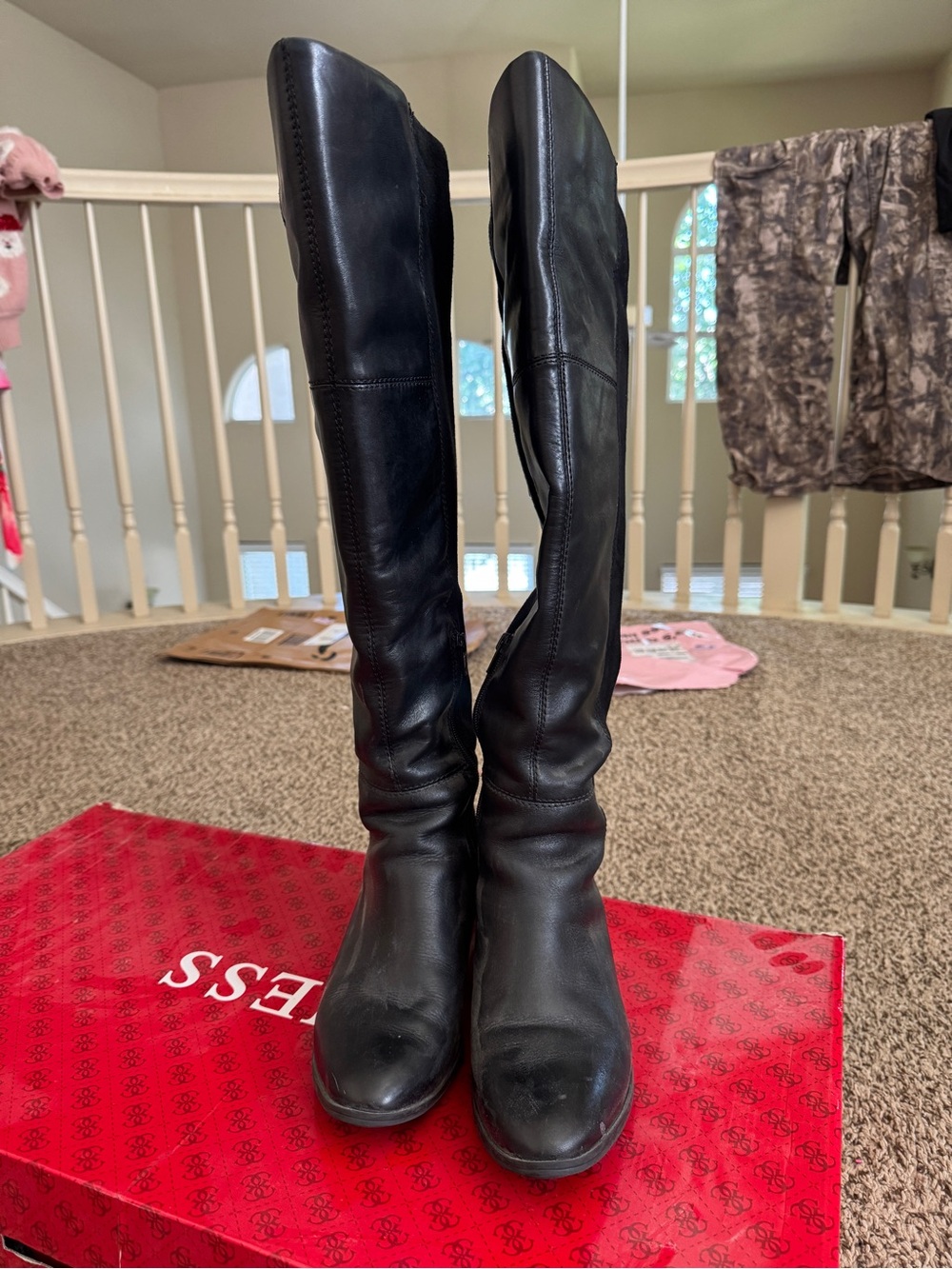 Women's Black Leather Over the Knee Boots